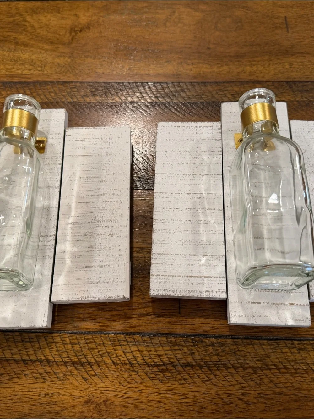 Rustic White Wooden Wall Vase Sconce with Gold Accent